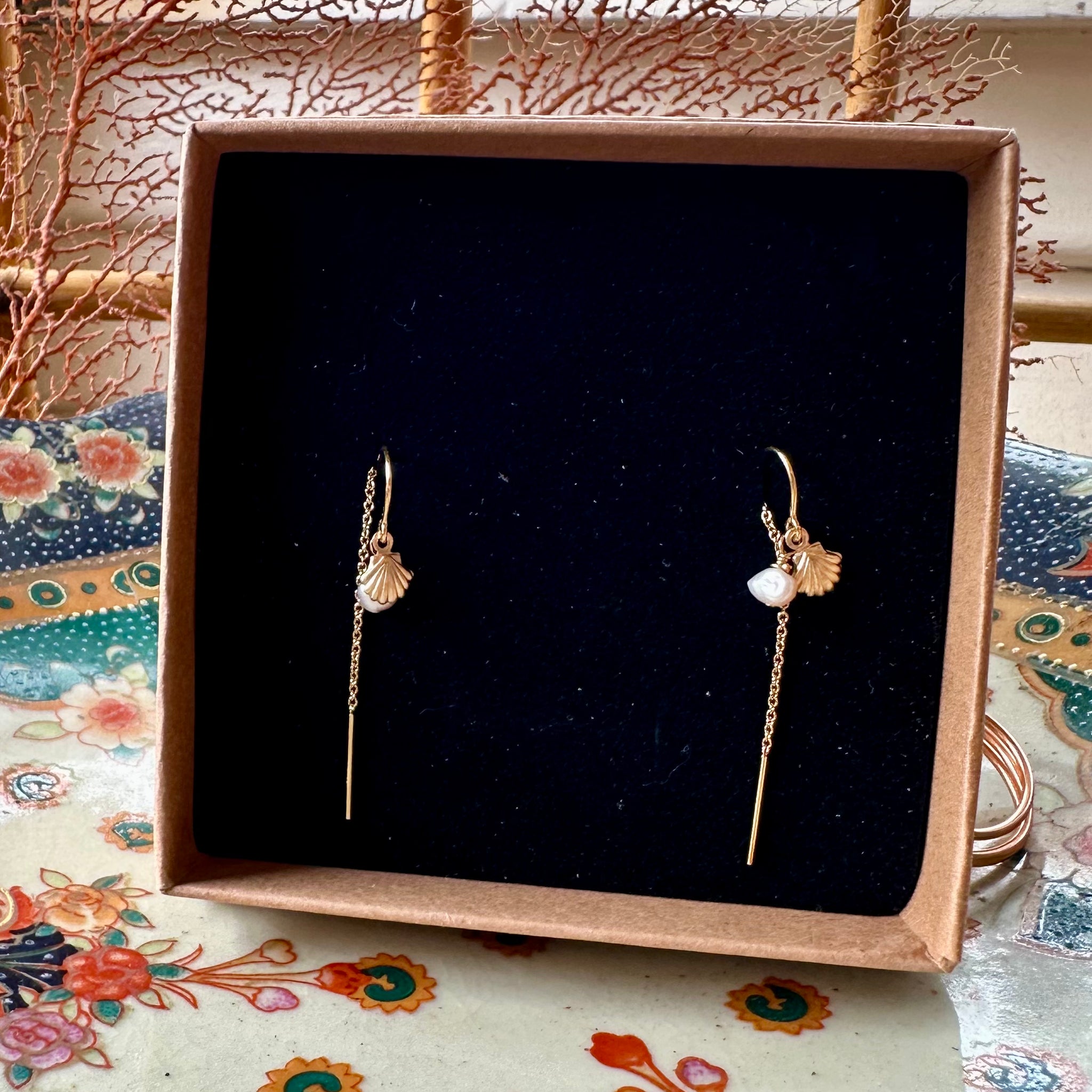 Pearl and shell threader earrings ~ LAST CALL