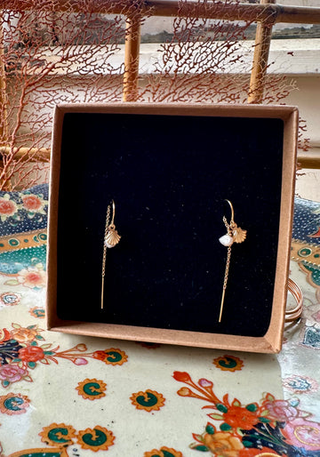 Pearl and shell threader earrings ~ LAST CALL