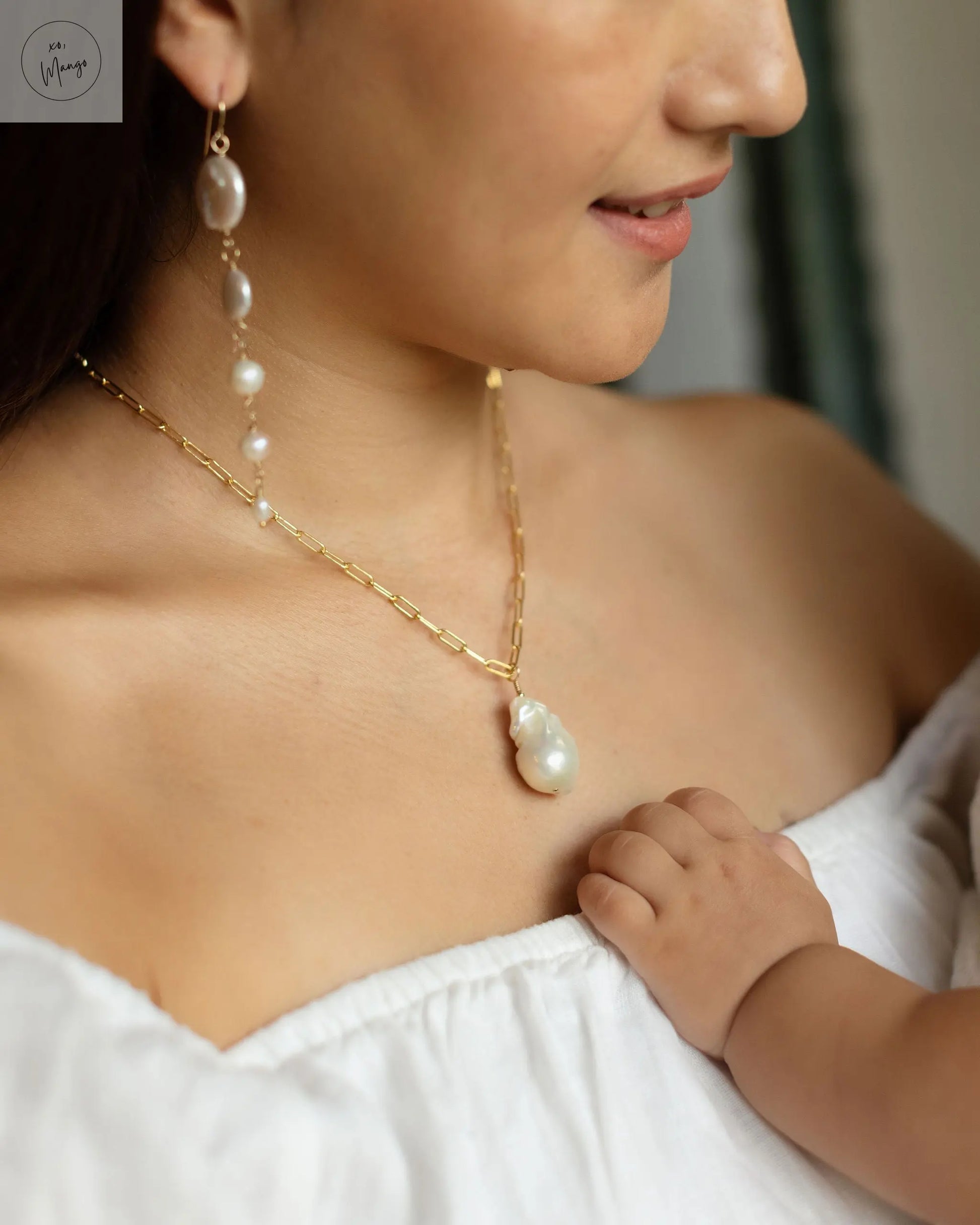 The Anchor Necklace~ Large Baroque Pearl xo, Mango