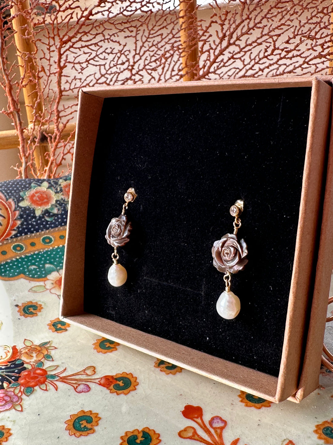 Chocolate rose Pearl stud earrings ~ LAST CALL