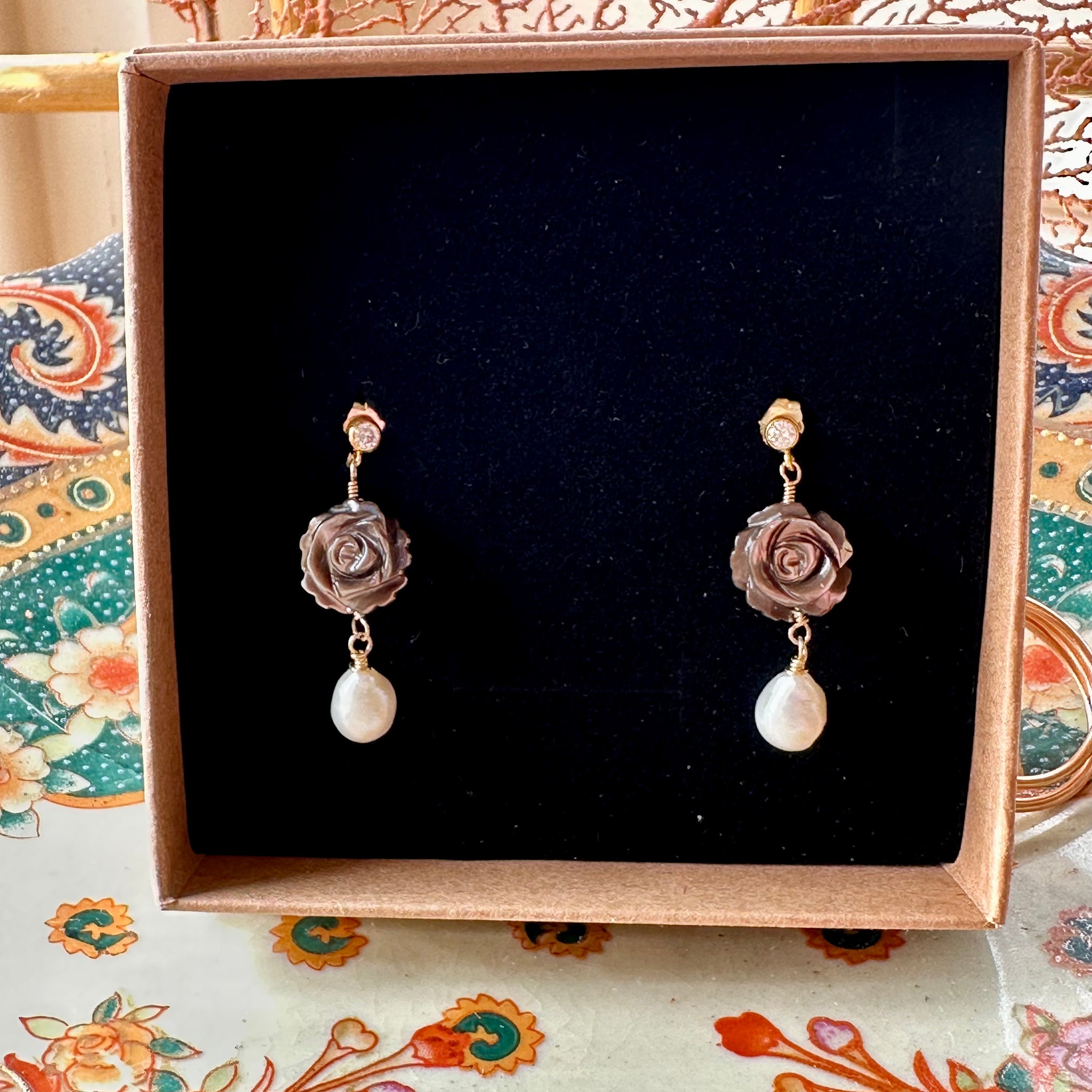 Chocolate rose Pearl stud earrings ~ LAST CALL