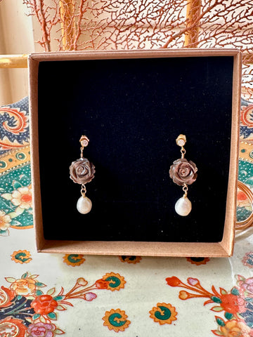 Chocolate rose Pearl stud earrings ~ LAST CALL
