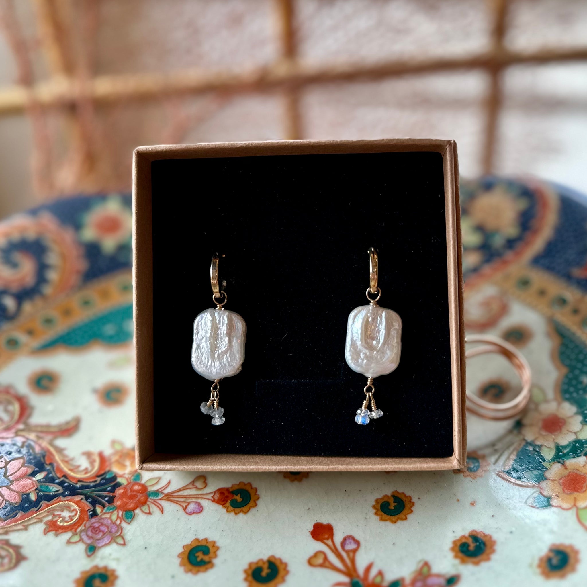 Pearl and Moonstone Hoop earings ~ LAST CALL