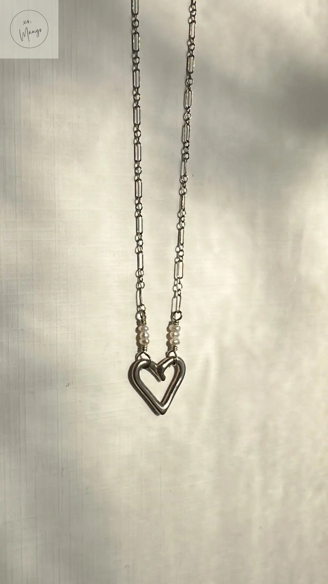 Sterling Silver Heart Necklace xo, Mango