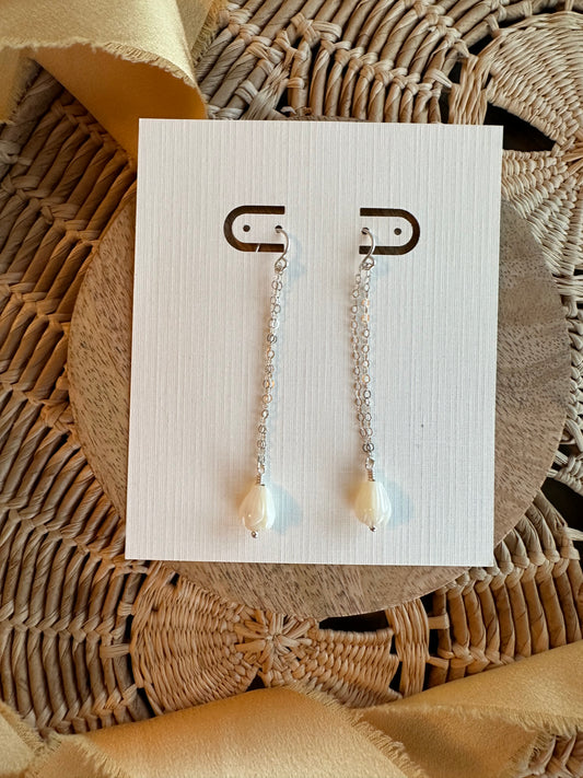 2" Double chain Pikake Earring ~ Silver