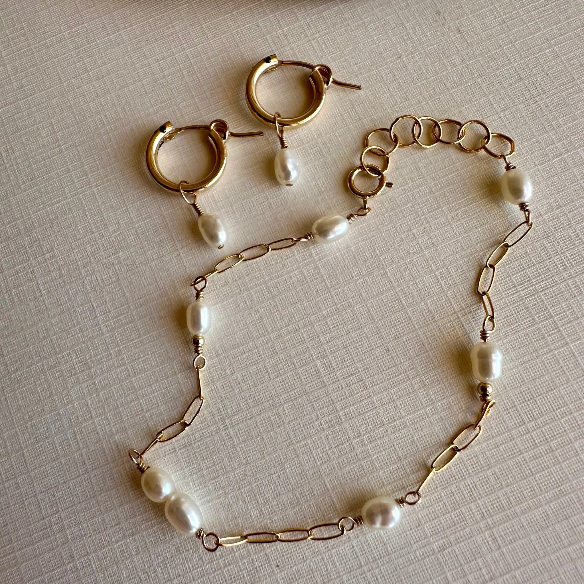 La Lune Bracelet and Ella Pearl Hoop Earrings Jewelry Set xo, Mango