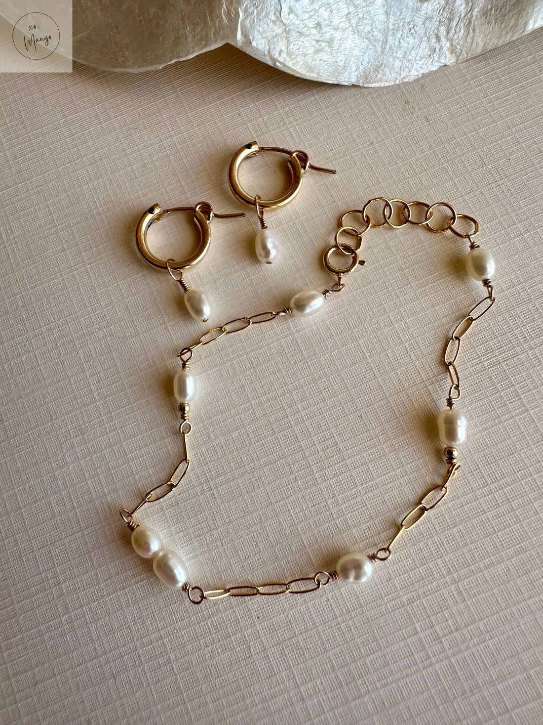 La Lune Bracelet and Ella Pearl Hoop Earrings Jewelry Set xo, Mango