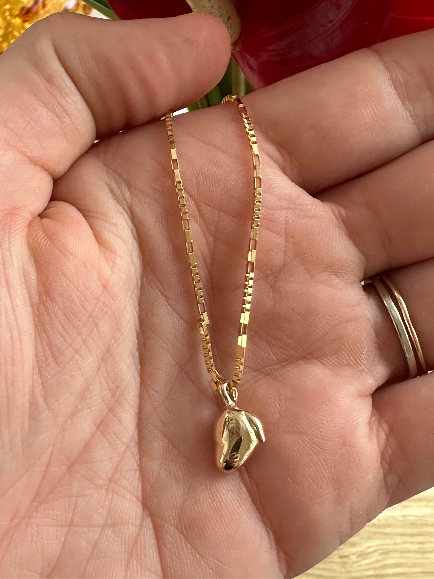 14K Solid Gold Mango Charm Necklace