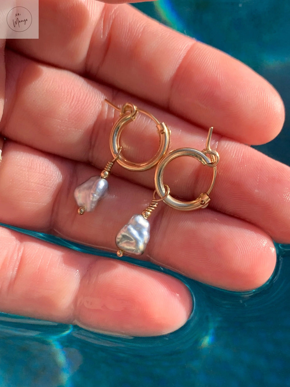 Single Tahitian Keshi Hoops xo, Mango