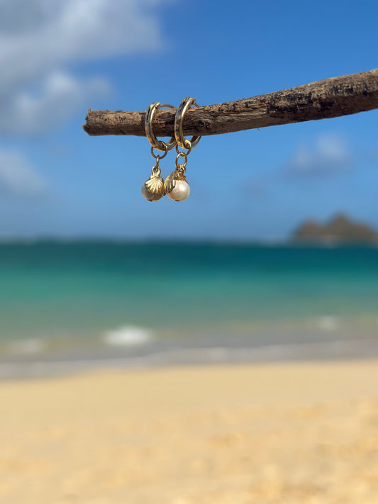 Pearl in clamshell Hoop earrings