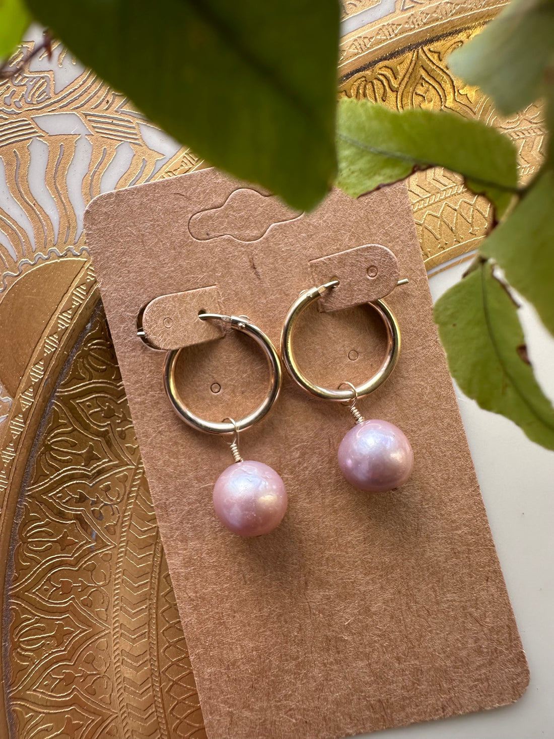 Pink Edison Pearl Hoop Earrings