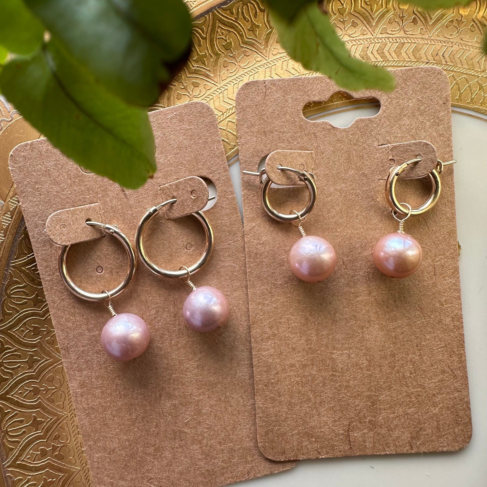 Pink Edison Pearl Hoop Earrings
