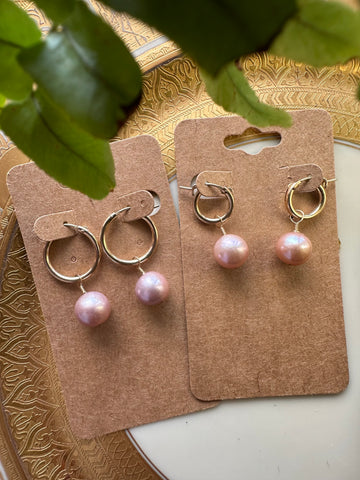 Pink Edison Pearl Hoop Earrings