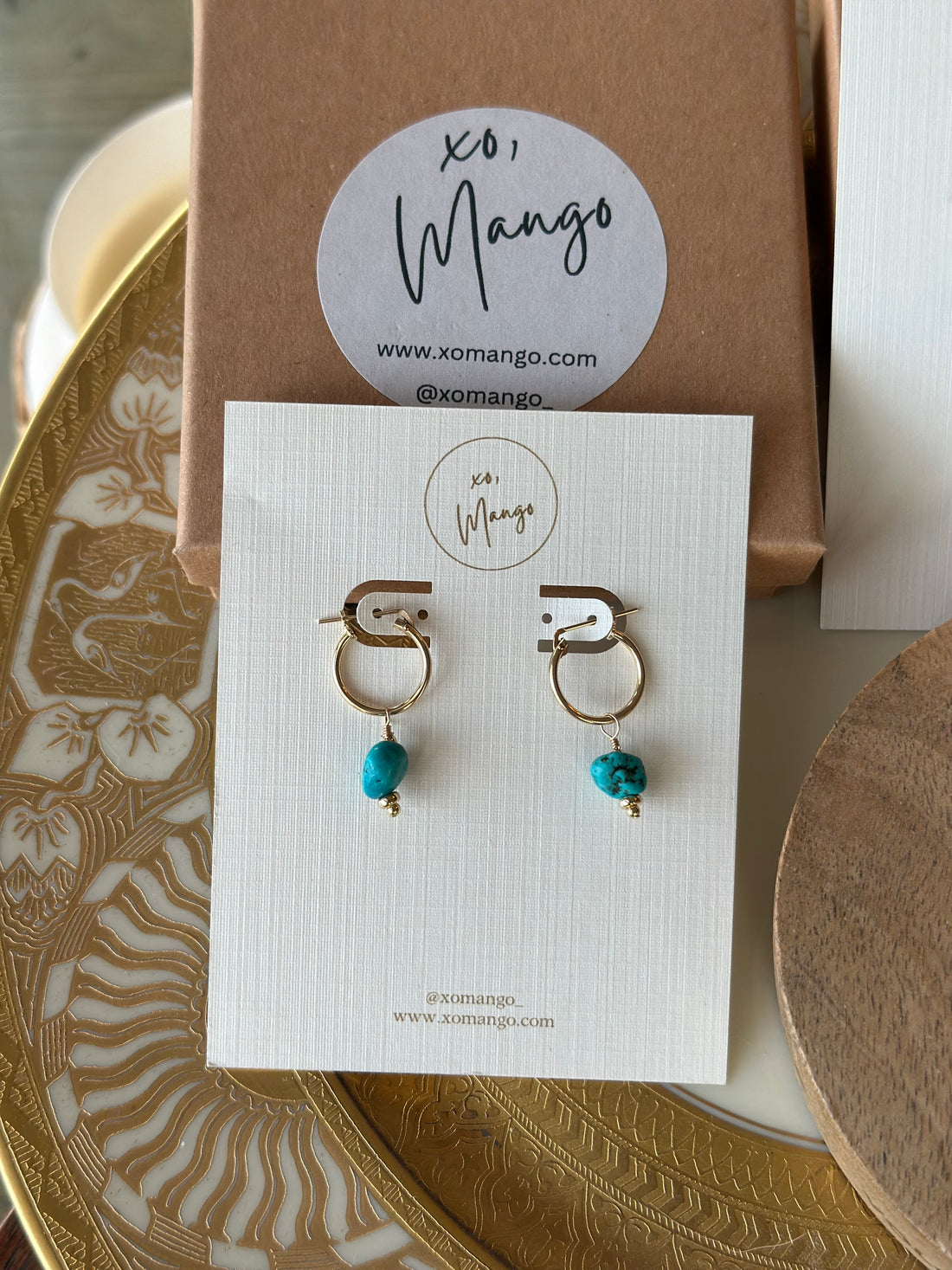 Raw Turquoise Nugget Gold hoop earrings