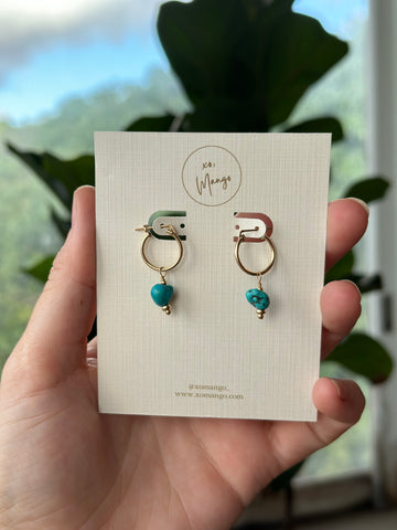 Raw Turquoise Nugget Gold hoop earrings