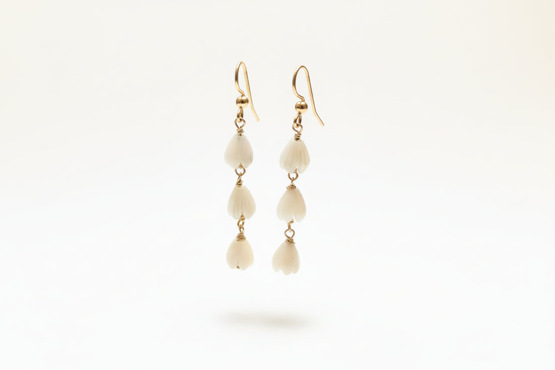 triple pikake bead earrings handmade by xomango